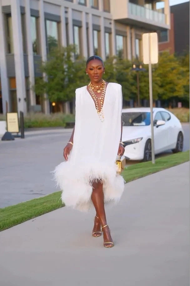 Romia | Women's Elegant Midi Feather Dress