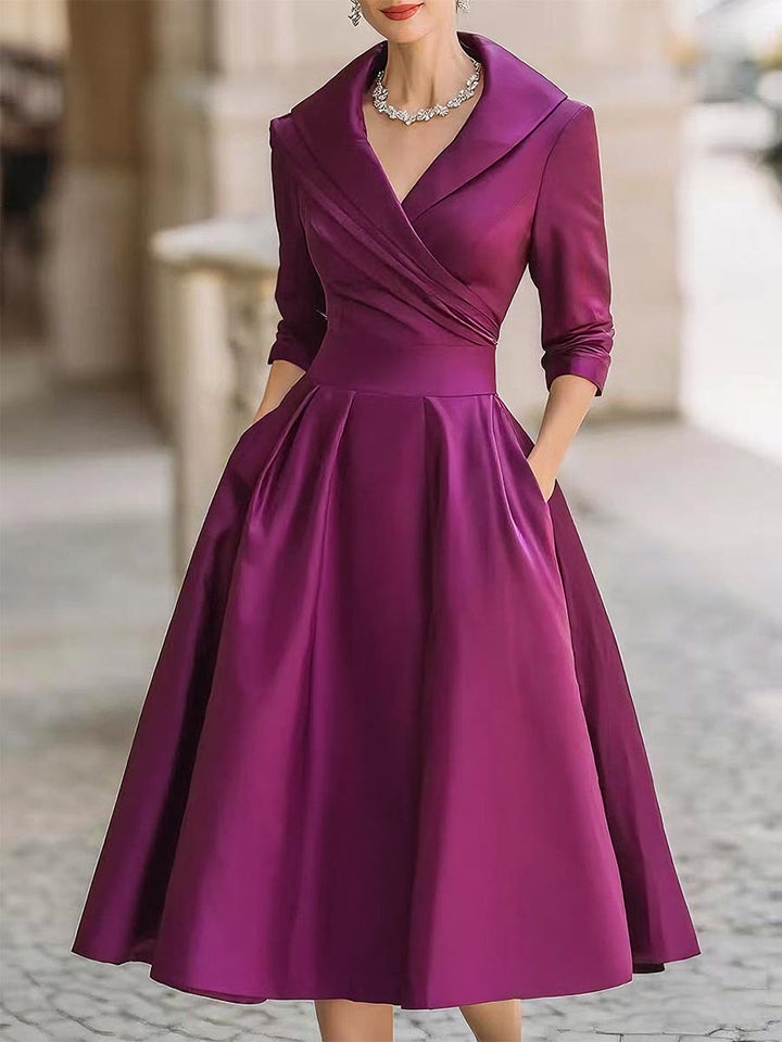 True | Women’s Wrap V-Neck Midi Dress
