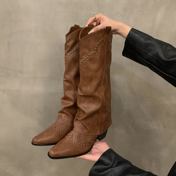 Gloria | Women’s Studded Tall Shaft Cowboy Boots