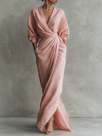 Brylee | Women's V-Neck Linen Blend Maxi Dress