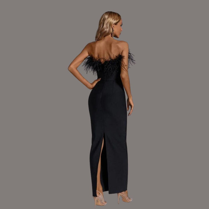 Seraphina | Women's Elegant Strapless Feather Maxi Dress