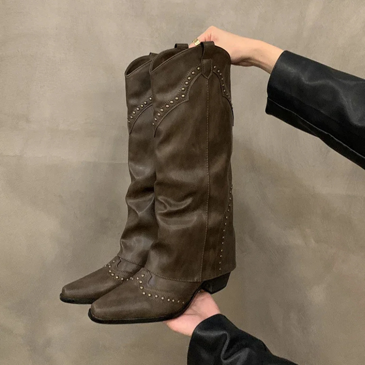 Gloria | Women’s Studded Tall Shaft Cowboy Boots