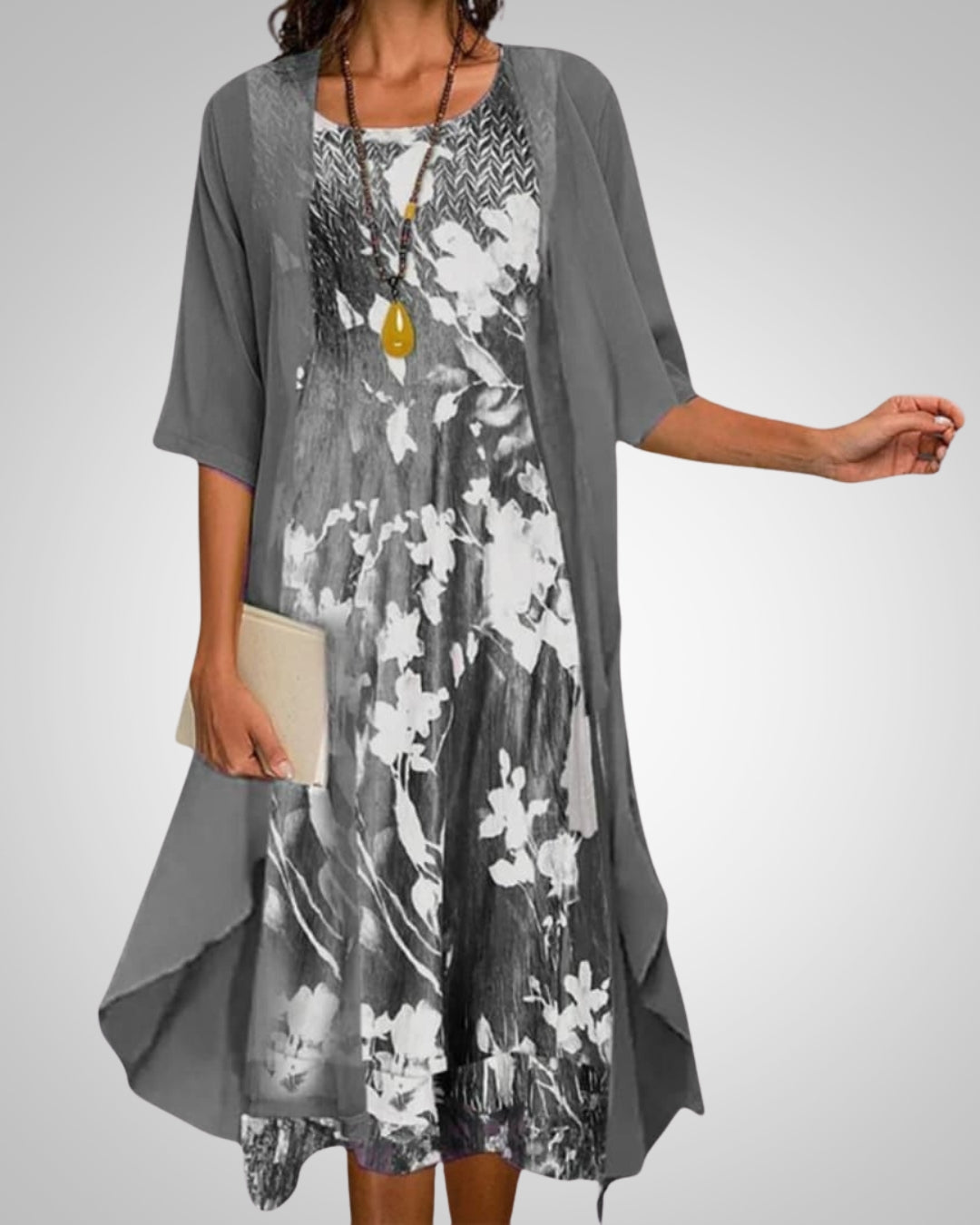 Lydia | Women's Printed Boho Midi Dress With Cardigan Set