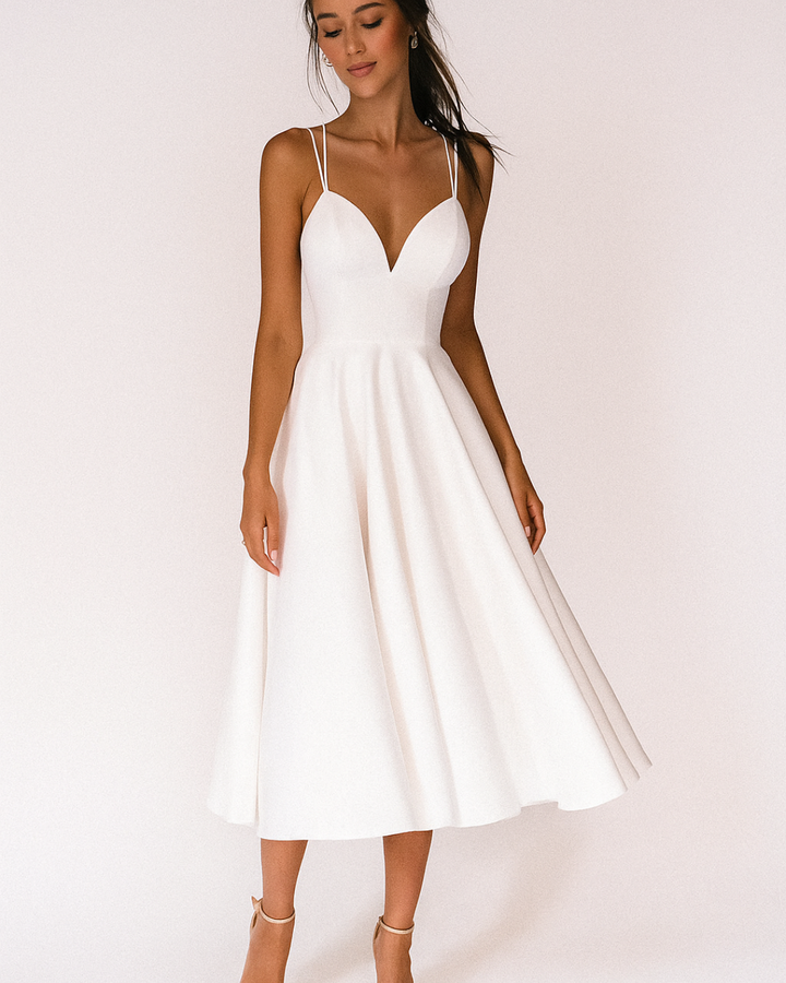 Tessa | Women’s Deep V-Neck Wedding Guest Midi Dress