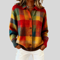 Elara | Women's Retro Plaid Button-Up Knit Cardigan