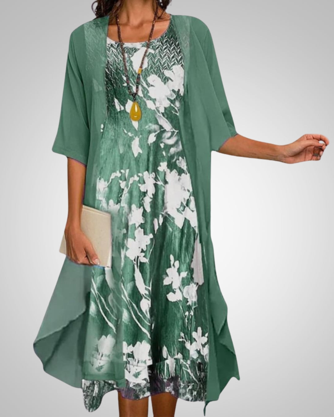 Lydia | Women's Printed Boho Midi Dress With Cardigan Set
