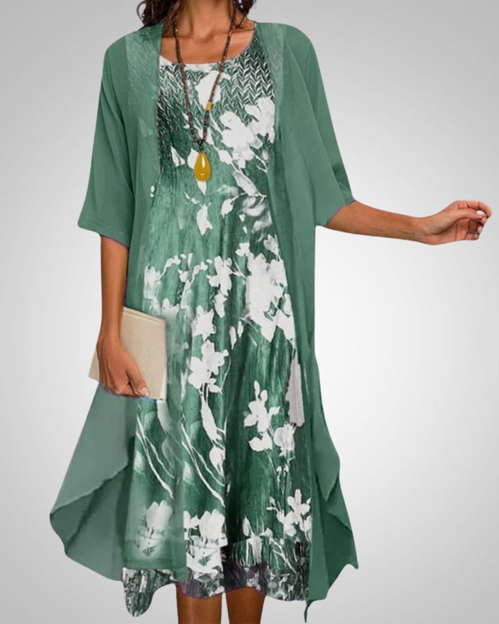 Lydia | Women's Printed Boho Midi Dress With Cardigan Set