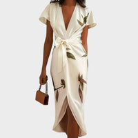 Amara | Women's Elegant Printed V-Neck Wrap Dress