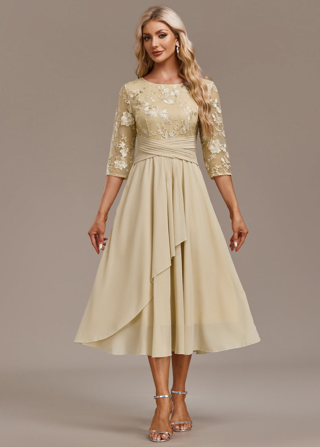 Razia | Women's Summer Embroidered Chiffon Midi Dress