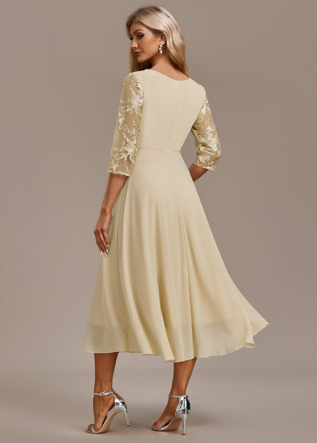 Razia | Women's Summer Embroidered Chiffon Midi Dress