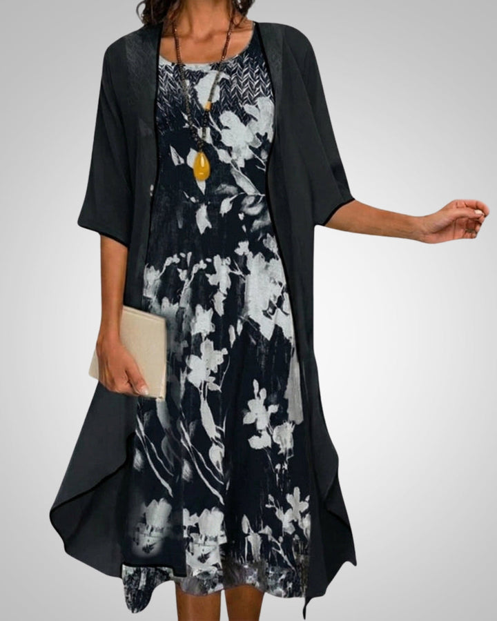 Lydia | Women's Printed Boho Midi Dress With Cardigan Set