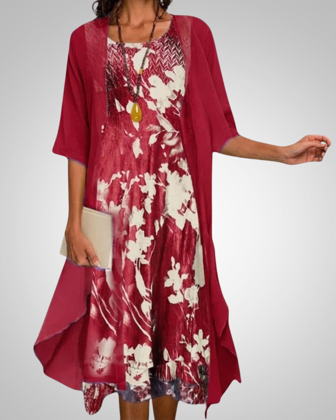 Lydia | Women's Printed Boho Midi Dress With Cardigan Set