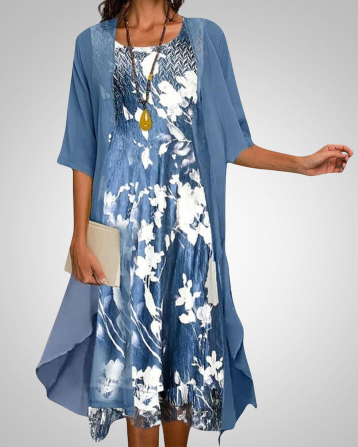 Lydia | Women's Printed Boho Midi Dress With Cardigan Set