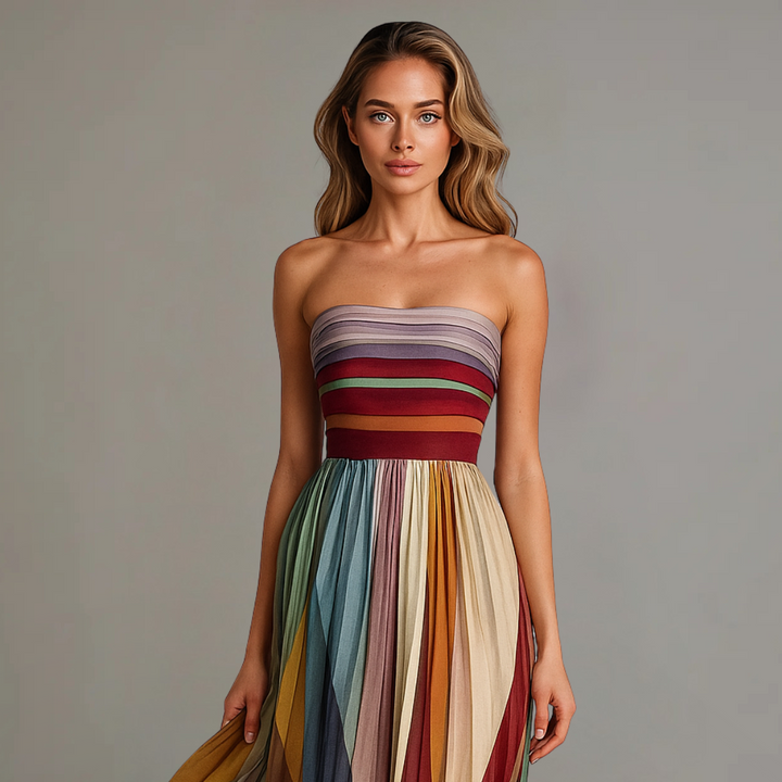 Indie | Women’s Pleated Striped Maxi Dress