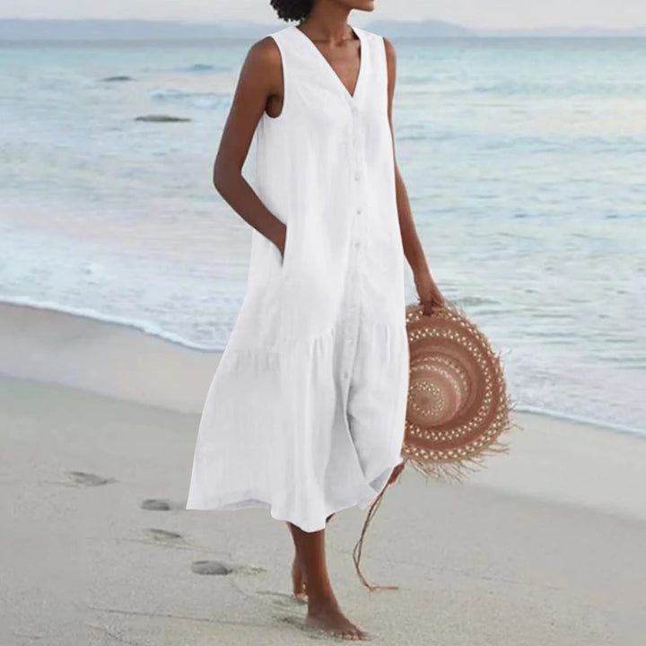 Alora | Women's Summer Breezy V-Neck Dress With Buttons