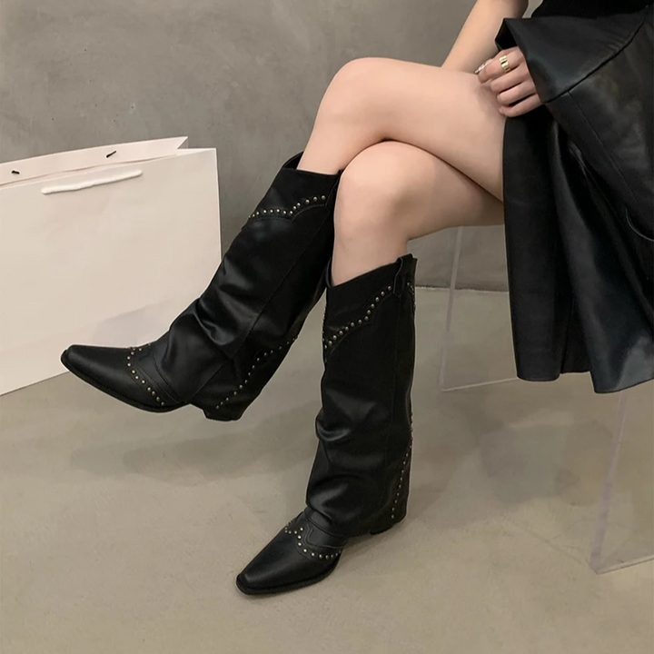 Gloria | Women’s Studded Tall Shaft Cowboy Boots