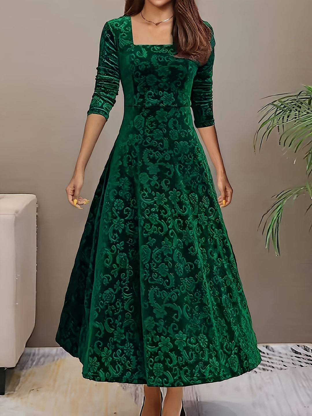Raina | Women’s Square Neck Midi Dress