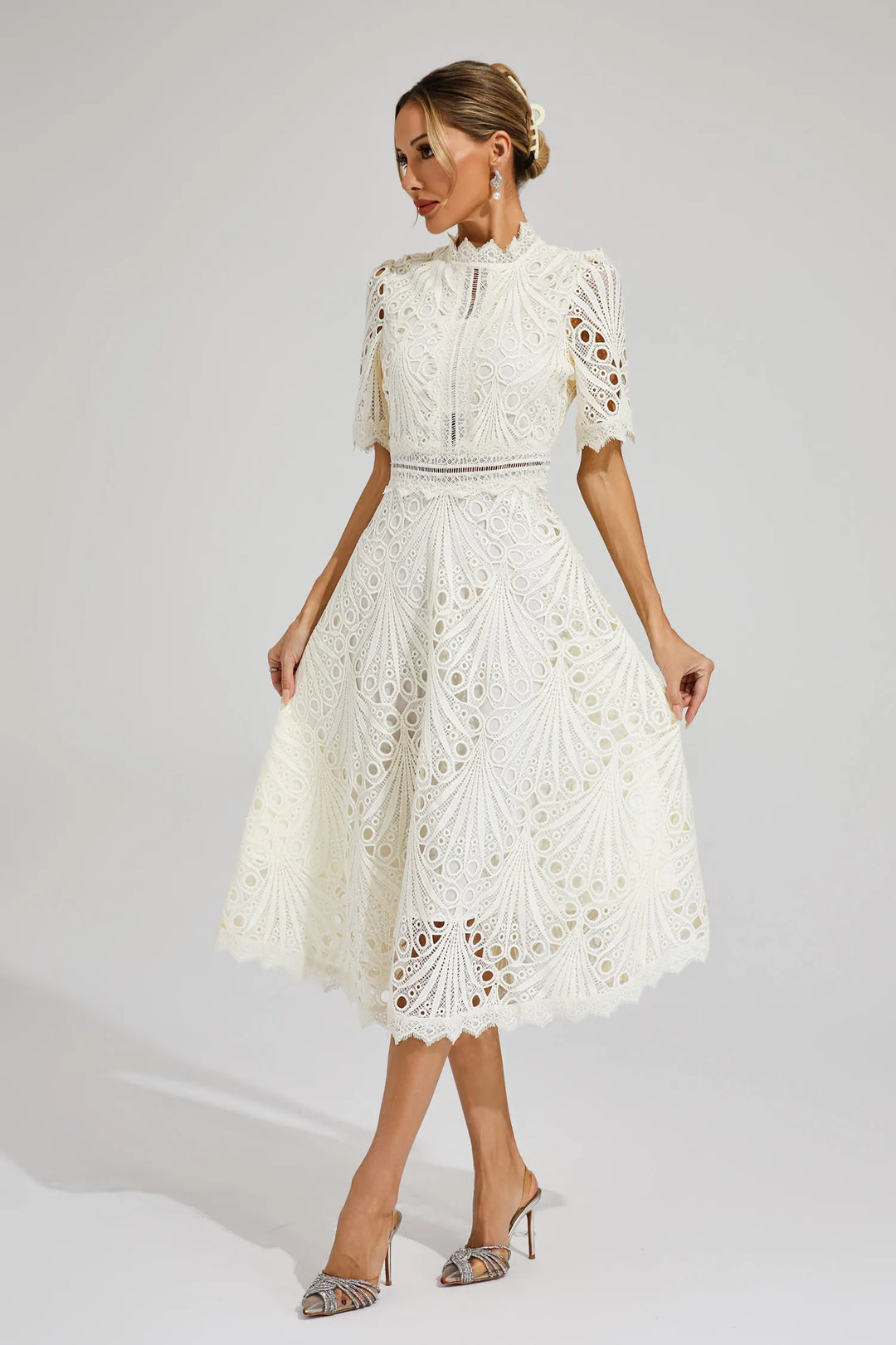 Lauren | Women's Elegant Lace Design Midi Dress