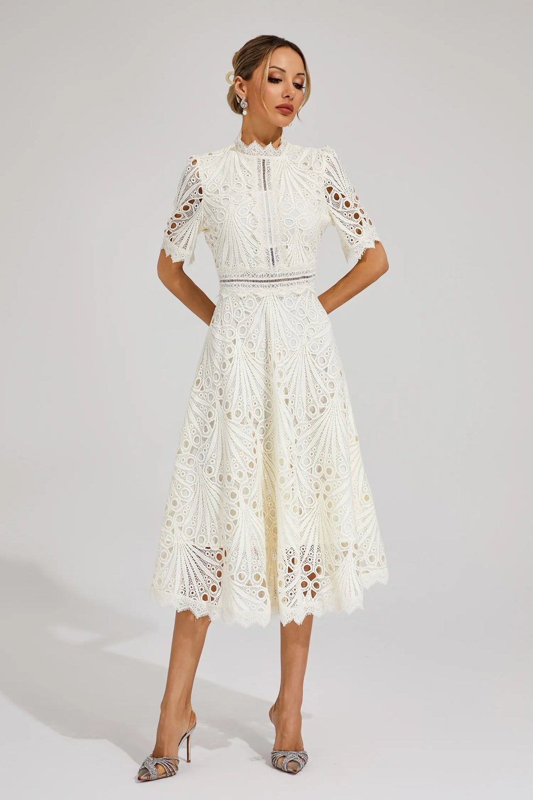 Lauren | Women's Elegant Lace Design Midi Dress