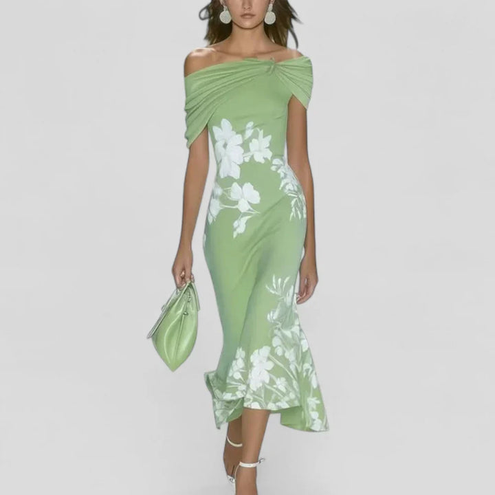 Audrey | Women’s Summer Draped Bodice Floral Midi Dress