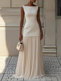 Maia | Women's Pleated Summer Sleeveless Maxi Dress