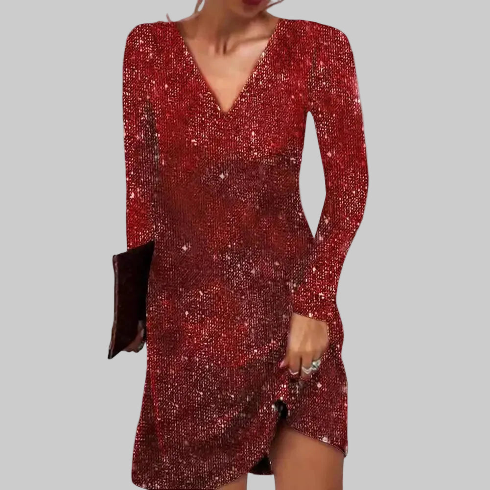 Oaklyn | Women's Glitter V-Neck Midi Dress