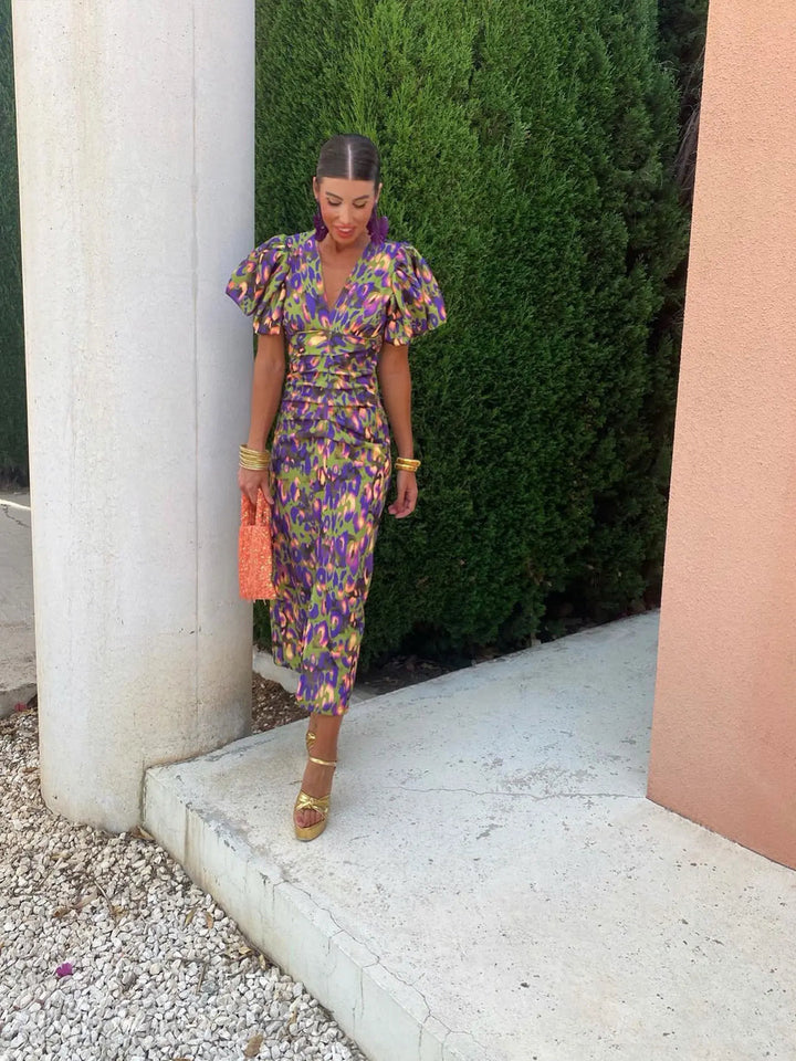 Vivian | Women’s Printed Puff Sleeves Summer Dress