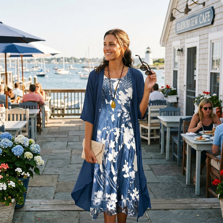 Lydia | Women's Printed Boho Midi Dress With Cardigan Set