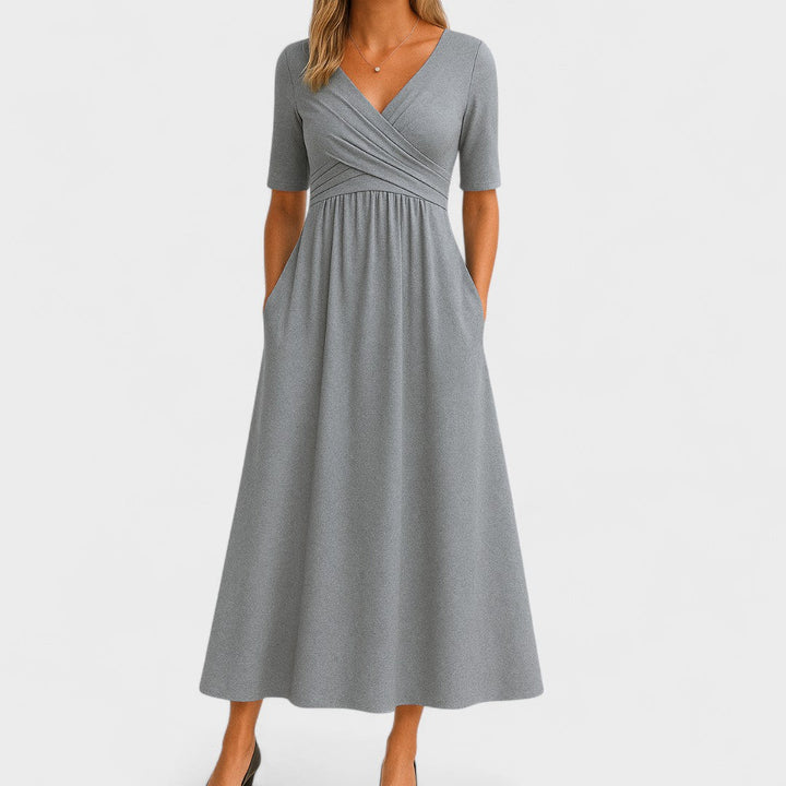 Sophia | Women's Casual V-Neck Midi Dress with Short Sleeves