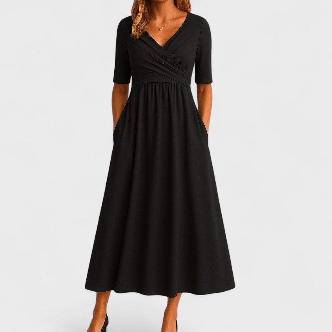 Sophia | Women's Casual V-Neck Midi Dress with Short Sleeves