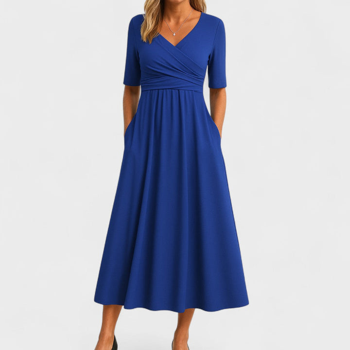 Sophia | Women's Casual V-Neck Midi Dress with Short Sleeves