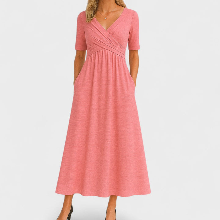 Sophia | Women's Casual V-Neck Midi Dress with Short Sleeves