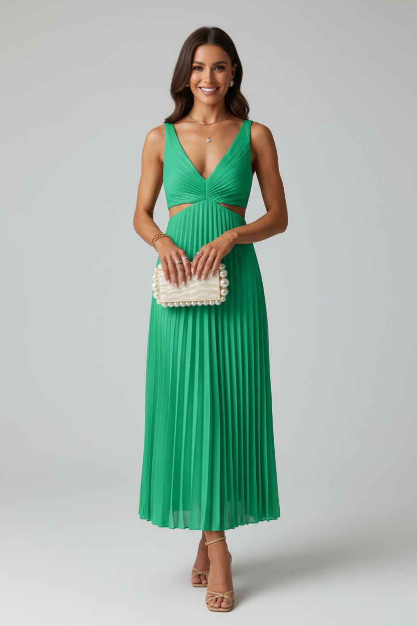 Andrea | Women’s Pleated Midi Wedding Guest Dress