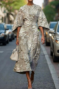 Bailey | Women's Elegant Printed Midi Dress With Kimono Sleeves