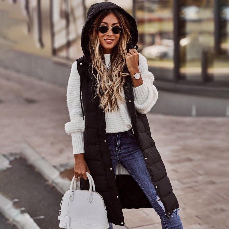 Portia | Women's Longline Quilted Hooded Vest