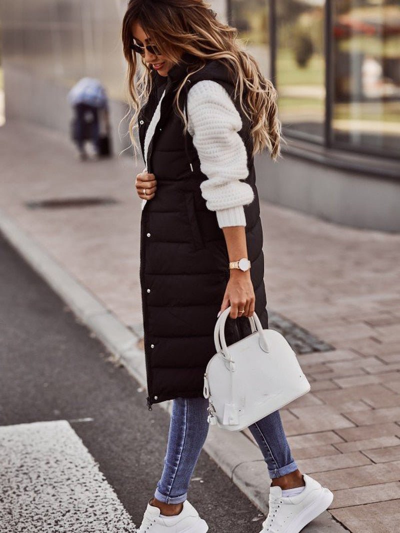Portia | Women's Longline Quilted Hooded Vest