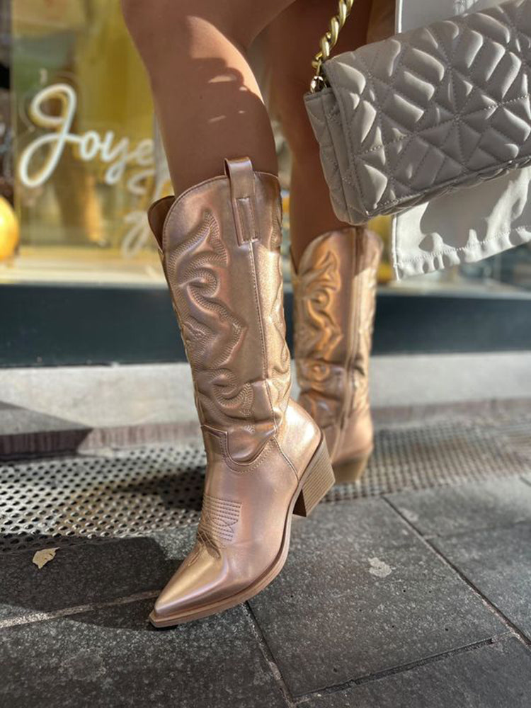 Paris | Women’s Embroidered Block Heel Cowboy Boots