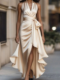 Amelia | Women's Halter Neck Satin Maxi Dress