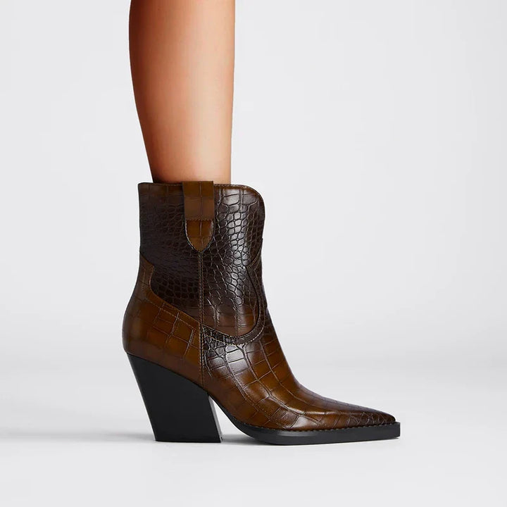Vaeloris | Women’s Croc Texture Ankle Cowboy Boots