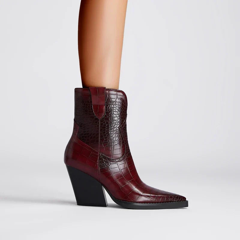 Vaeloris | Women’s Croc Texture Ankle Cowboy Boots
