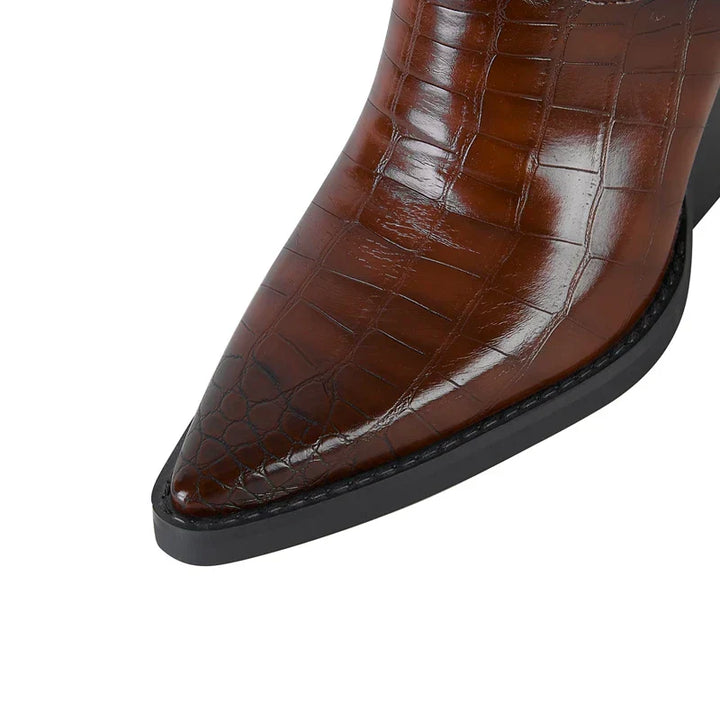 Vaeloris | Women’s Croc Texture Ankle Cowboy Boots