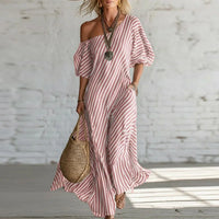 Charlotte | Women's One Shoulder Striped Maxi Dress