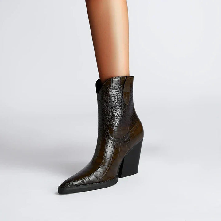 Vaeloris | Women’s Croc Texture Ankle Cowboy Boots