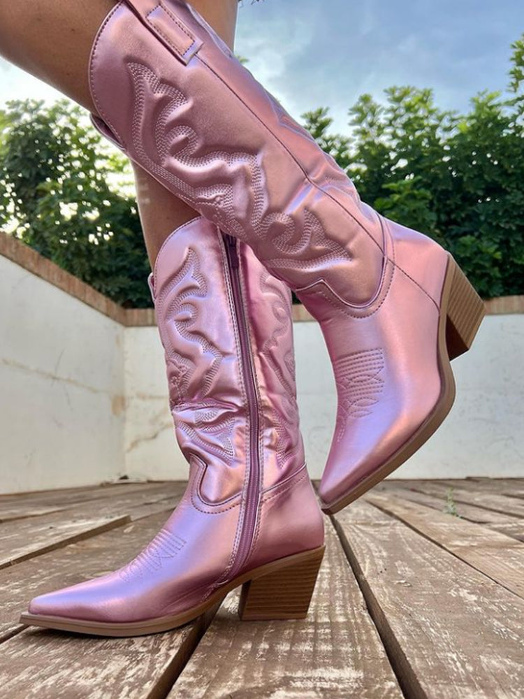 Paris | Women’s Embroidered Block Heel Cowboy Boots