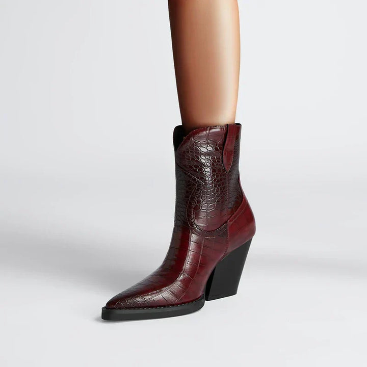 Vaeloris | Women’s Croc Texture Ankle Cowboy Boots