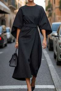 Faye | Women's Elegant Wide Sleeve Belted Midi Dress