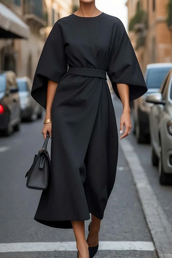 Faye | Women's Elegant Wide Sleeve Belted Midi Dress