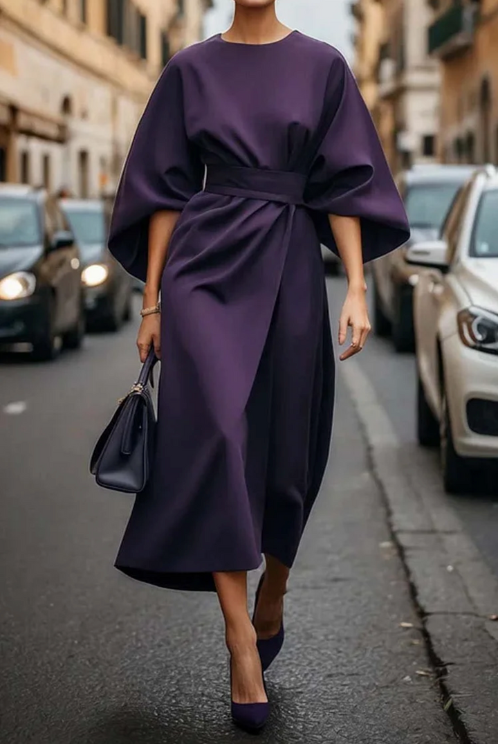 Faye | Women's Elegant Wide Sleeve Belted Midi Dress