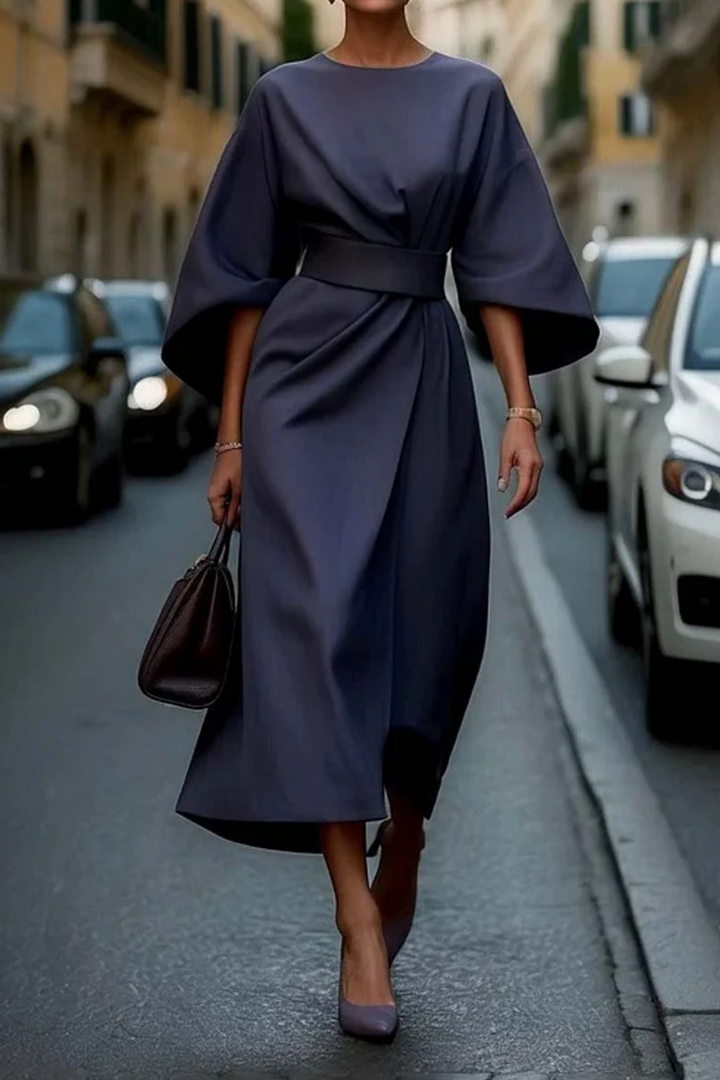 Faye | Women's Elegant Wide Sleeve Belted Midi Dress