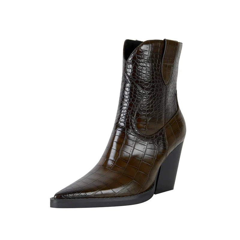 Vaeloris | Women’s Croc Texture Ankle Cowboy Boots